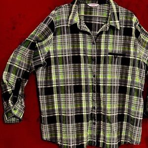 Women’s plaid, long sleeve, shirt.